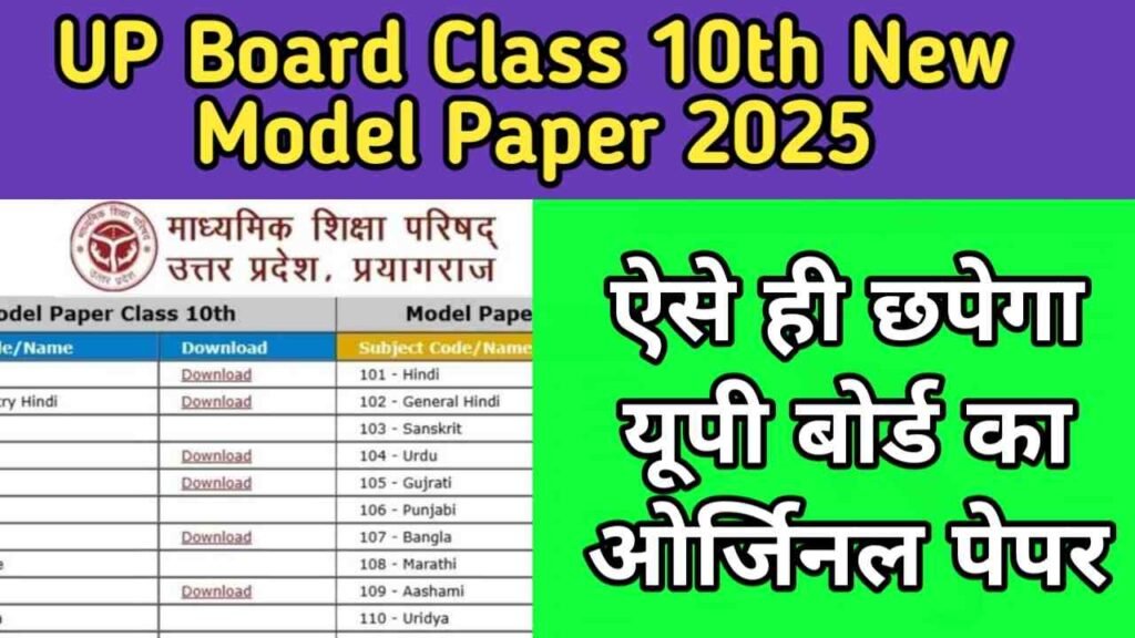 UP Board Class 10th New Model Paper 2025